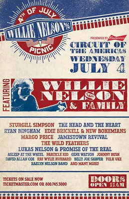 Willie Nelson / Sturgill Simpson  4th Of July Picnic  2018 Austin Concert Poster • $19.19