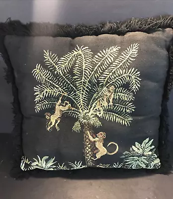 Vintage Monkey Tapestry Pillow Black With Fringe Print On Both Sides 16  Square • $22.45
