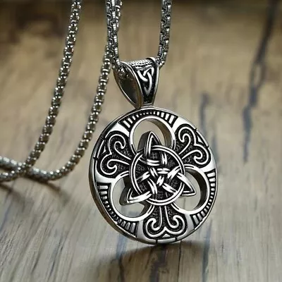 Men Silver Celtic Trinity Knot Pendant Necklace Protection Jewelry Box Chain 24  • $9.99