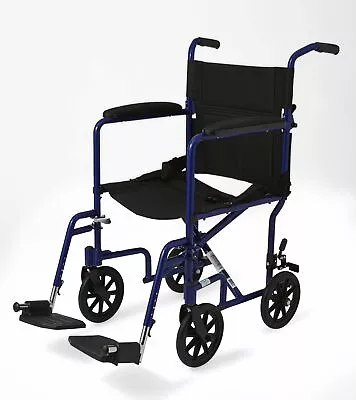 Medline Aluminum Transport Chair With 8” Wheels Blue - MDS808200ABE • $149.99