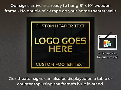 Framed 8  X 10  Home Theater / Cinema Sign - Customize With Any Text & Any Logo • $39.99