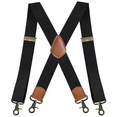 Vintage Suspenders Men Heavy Duty 4 Snap Hooks For Belt Adjustable X Back New • $13.89