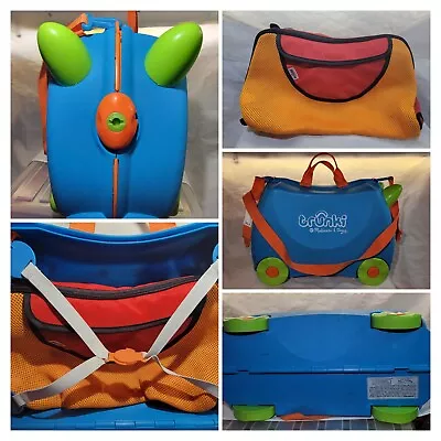 View Details Trunki Rolling Blue Ride-On Suitcase  Shoulder Bag  (Pre-Owned/Good Condition) • 60$