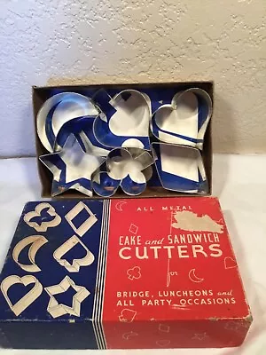 Vintage 1950-60's Set 6 Mini Metal Cake & Sandwich Cookie Cutters Original Box • $6.99