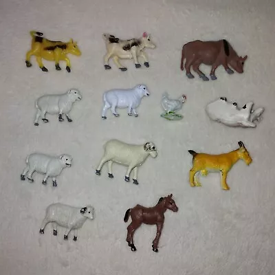 Lot Of 12 Farm Animals Vintage Miniatures Figures Figurines Sheep Cow Rooster • $13