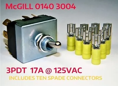 HEAVY-DUTY TOGGLE SWITCH 3PDT McGILL 0140-3004 TEN CRIMP CONNECTORS SURPLUS • $6.98