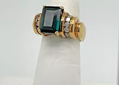 Vintage14k YG Art Deco. Tourmaline & Diamonds Ring (size 4.5) • $1207