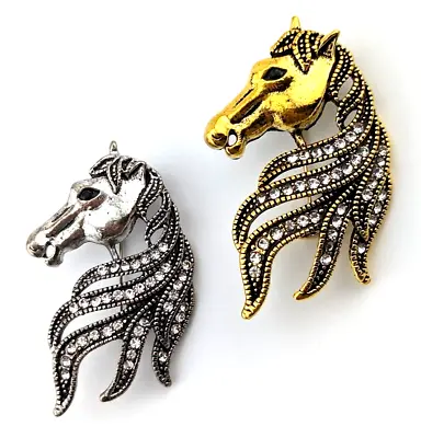 HORSE BROOCH CRYSTAL RHINESTONE MANE Wild Mustang Western Southwest Rodeo Pin 2C • $7.99