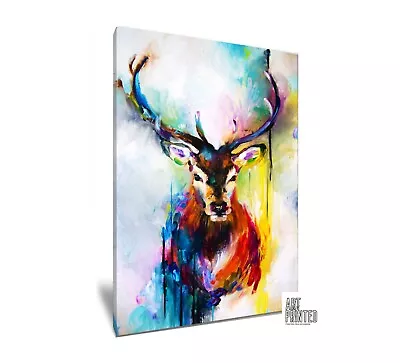 Stag Colourful Abstract Printed Wall Art Box Framed Canvas Poster Print Picture • £12.74