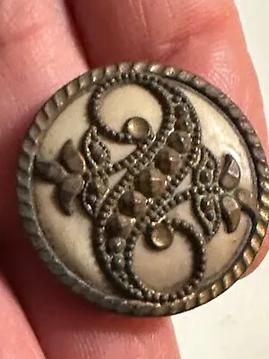 Vintage Antique Metal Button With Design & Celluloid • $4.99