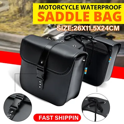 1 Pair PU Universal Motorcycle Saddlebags Side Luggage Box Tool Bag Black   • $34.95