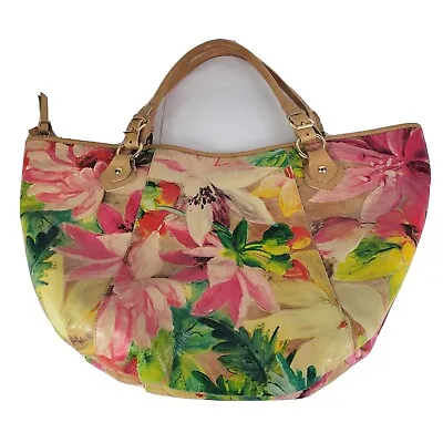 Large Maurizio Taiuti Floral Print Leather Shoulder Bag/Tote 18  X 12  • $52.79