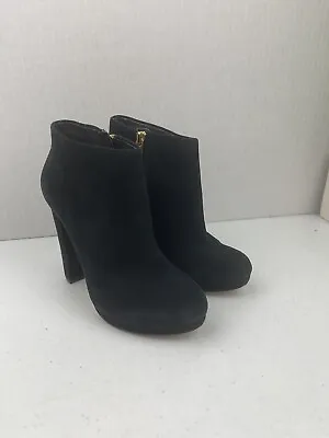 Michael Kors Haven Women's Black Gold Suede Side Zip Heel Ankle Boots 6M #6A • $32