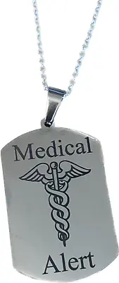 Medical Alert Dog Tag Necklace For Men Women Personalized ID Medical Allergy SOS • £12.99