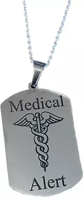 MEDICAL ALERT Personalised Laser Engraved X 2 Sides Charm & Silver Plated Chain • £7.99