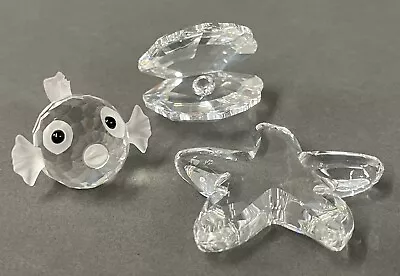 3 Swarovski Crystal Miniature Blowfish Clam Shell Starfish Figurine Lot • $45