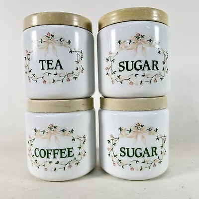 Vintage CLP Milk Glass Floral Bow Tea Coffee Sugar Storage Jars Made In Italy • £16.99