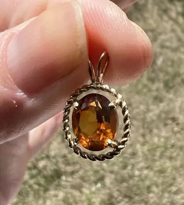 ANTIQUE VICTORIAN EDWARDIAN CITRINE 14k GOLD  PENDANT  19mm • £106.01