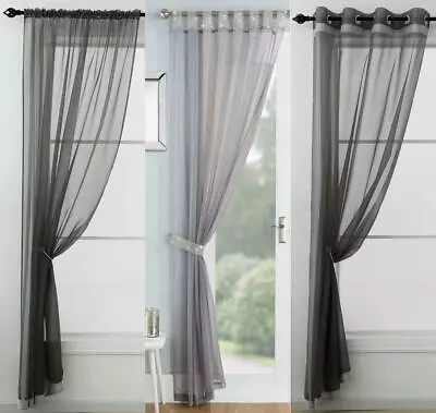 £11.20 • Buy VEGAS Sparkle Diamante Glitz Voile Curtain Tab Top Glitter Panel GREY 3 Designs