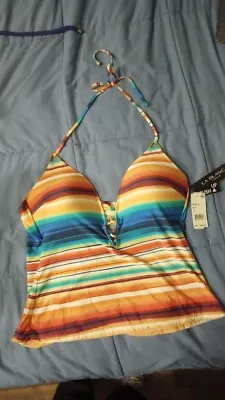 LA BLANCA Women's Swim Striped Halter Tankini Top. Size 14 • $25