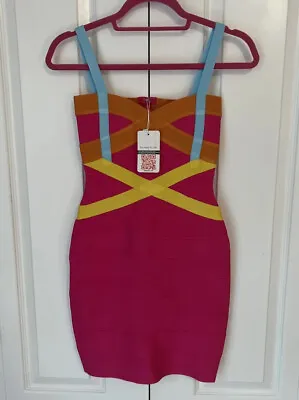 New Meilun Bandage Bodycon Small Strap Pink Blue Orange Yellow Strappy Dress Q25 • $39.99