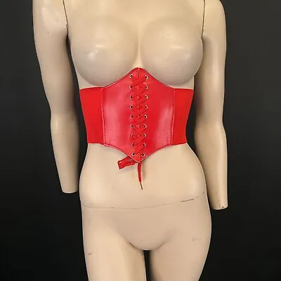 Womens Waist Belt Red Cincher Wide Band Elastic Tied Waspie Corset Leather • £6.25