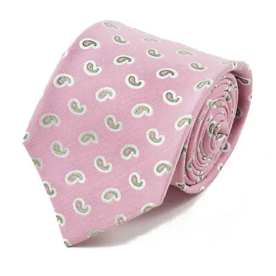 NWT $230 ISAIA 7-Fold Light Pink And Leaf Green Paisley Jacquard Silk Tie • $99
