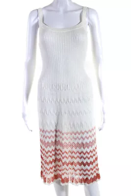 Missoni Womens Chevron Stretch Knit Sleeveless Midi Dress White Orange Size 10 • $69.99