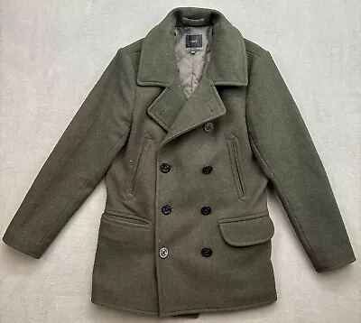 J.CREW Peacoat Mens Small Green Wool Blend Dock Quilt Lined Double Breasted • $40