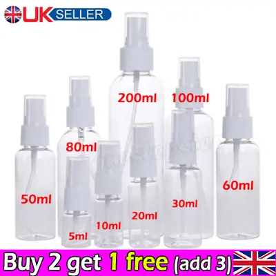 5-200ml Transparent Spray Bottle Plastic Refillable Small Travel Mist  EmptyNew • £2.87