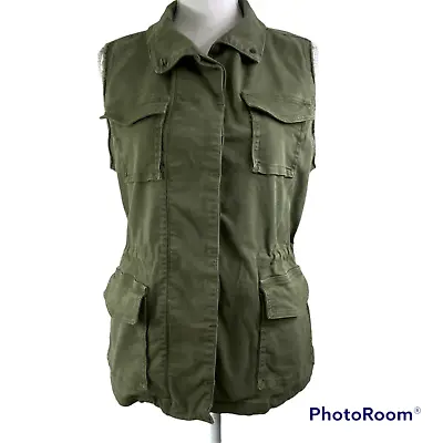 J Brand Arden Vest Jungle Green Lined 4 Pockets Drawstring Button Up Women XS • $19.97