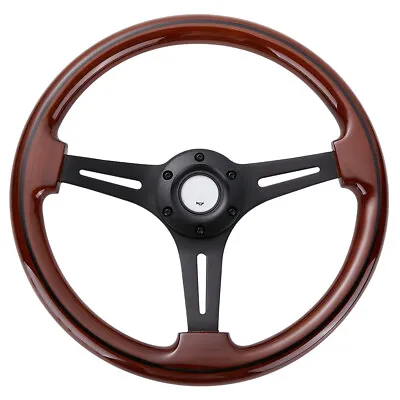 Universal 14 Inch (350mm) Black Spoke Grain Wooden Style Steering Wheel 6 Bolt  • $63.85