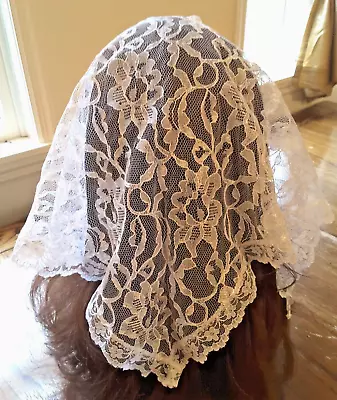 Lace Chapel Veil Handmade SMALL White  Mantilla Catholic Latin Mass • $17