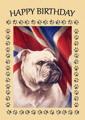 Bulldog Dog And Union Jack Flag Birthday Greetings Note Card  • £2.50