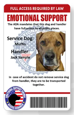 $7.99 • Buy Service/emotional Support Dog Handler ID Card Printed In Vivid Full Color 