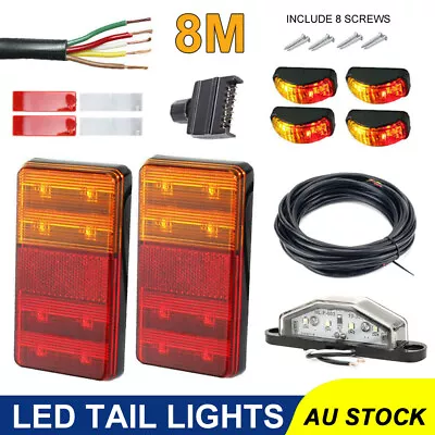 LED Trailer Lights Kit Wiring Plug Tail Front Park Number Plate 5 Core Wire Boat • $46.95