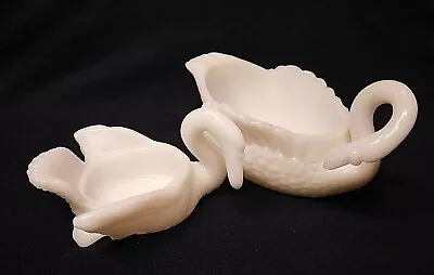 2 White Milk Glass Swans Figurines Small Candy Trinket Dish Bowl Decor • $49.99