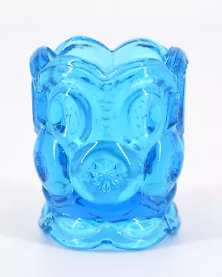 VTG Moon And Stars BLUE Aqua Glass Toothpick Votive Holder Scalloped Base 2.25  • $10