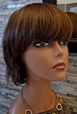 $29.99 • Buy NORIKO Aderans Brown Short Layered Sheitel Wig Long Moveable Bangs XS Cap