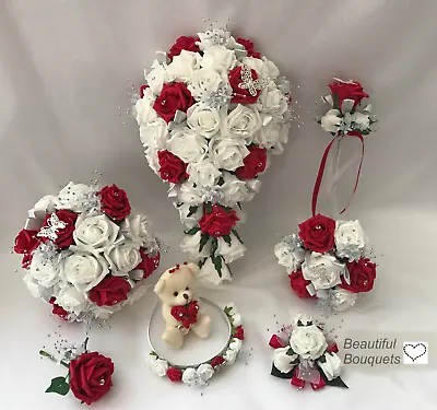 £9 • Buy Wedding Bouquets Red Butterfly Flowers Bride Bridesmaid Flower Girl Wand Posy