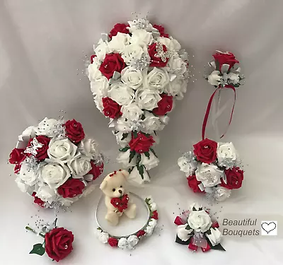 Wedding Bouquets Red Butterfly Flowers Bride Bridesmaid Flower Girl Wand Posy • £12.95