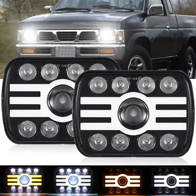 $59.99 • Buy Pair 7x6 5x7inch LED Headlights Hi-Lo Beam DRL For Nissan Pickup Hardbody D21 NX