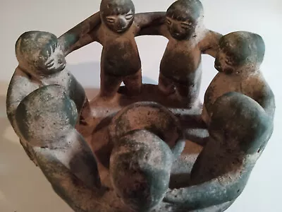 Mayan Aztec Pottery Circle Of 7 Friends/Unity Sculpture W/ Candle Holder Mexico • $25
