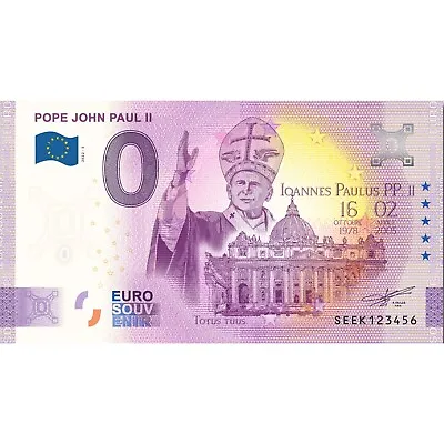 €0 Zero Euro Souvenir Italy 2022 Banknote - Pope John Paul Ii • £3.16
