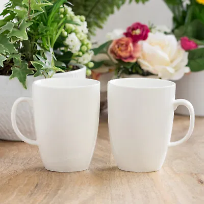 Set Of 2 White Porcelain 400ml Belly Latte Coffee Tea Hot Chocolate Mugs Cups • £12.34