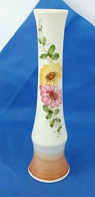 Handmade Portugal Beige Taped Vase Yellow Pink Flower Vine Pattern Vintage FTD • $24.97