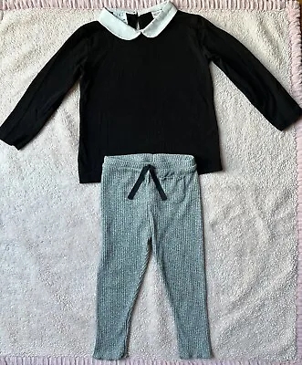 Zara Baby 2-3 Years Black Shirt White Collar & Gray Pants Leggings Lot  • $8.99