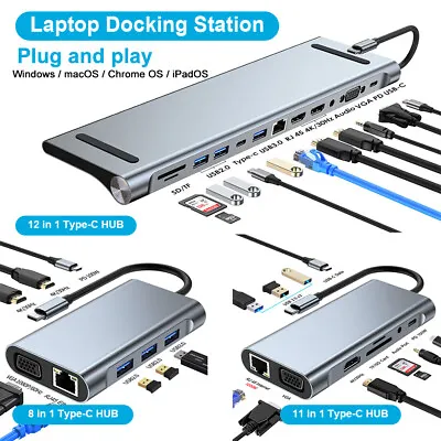 Type-C Docking Station HUB HDMI 4K USB 3.0 VGA PD SD TF For MacBook Laptops PC • $38.85