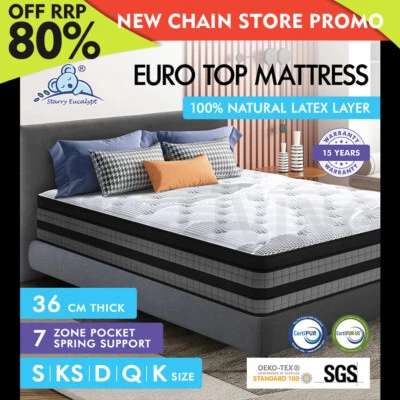 $189.85 • Buy STARRY EUCALYPT Mattress Pocket Spring Latex Euro Top Queen Double King Single