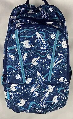 Lands  End Space Backpack Double Zippered Blue/Aqua 2 Bottle Holders Adj Straps • $17.95